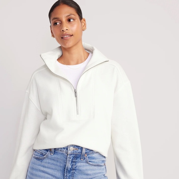 - NWT OLD NAVY Oversized Half-Zip Pullover Tunic  Color: Sea Salt Top Mock Large - Picture 2 of 5